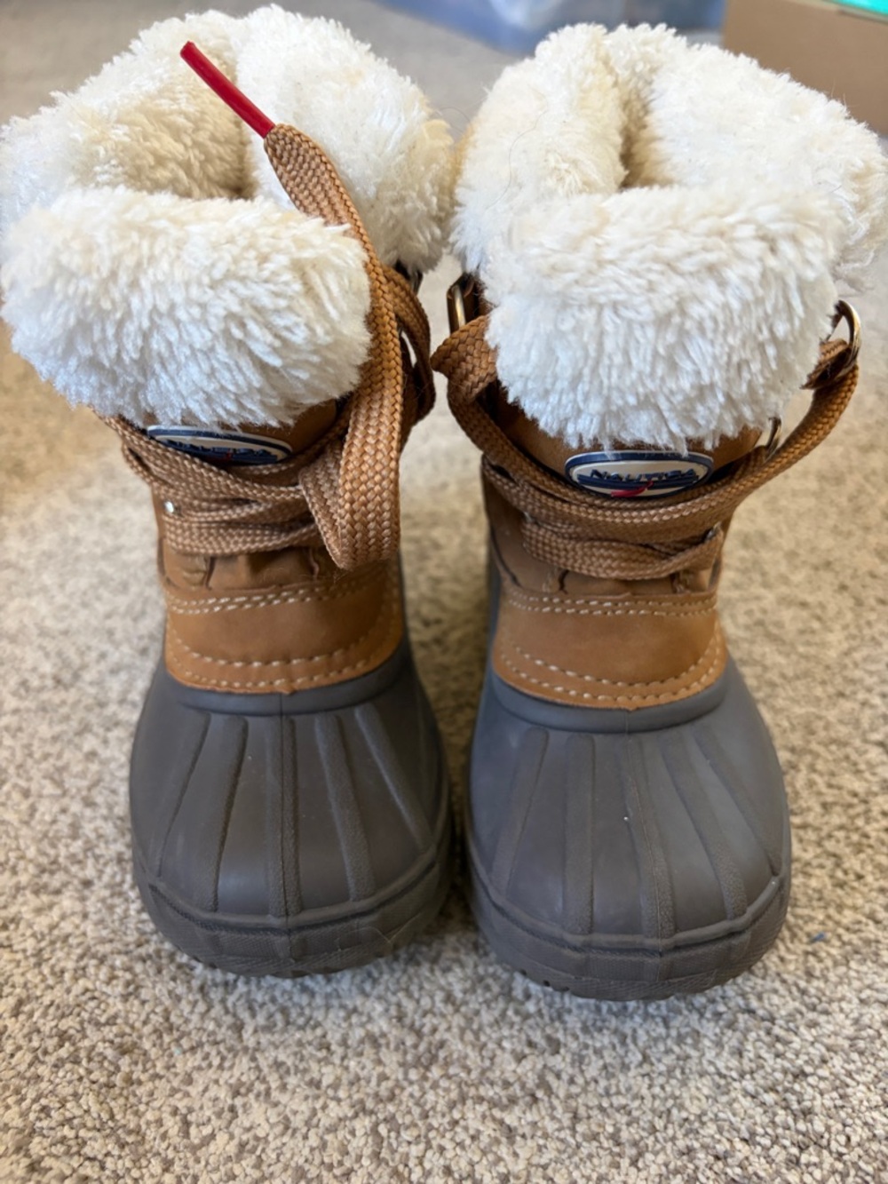 Nautica Tan & Gray Kids Winter Duck Boots with Faux-Fur Cuff
